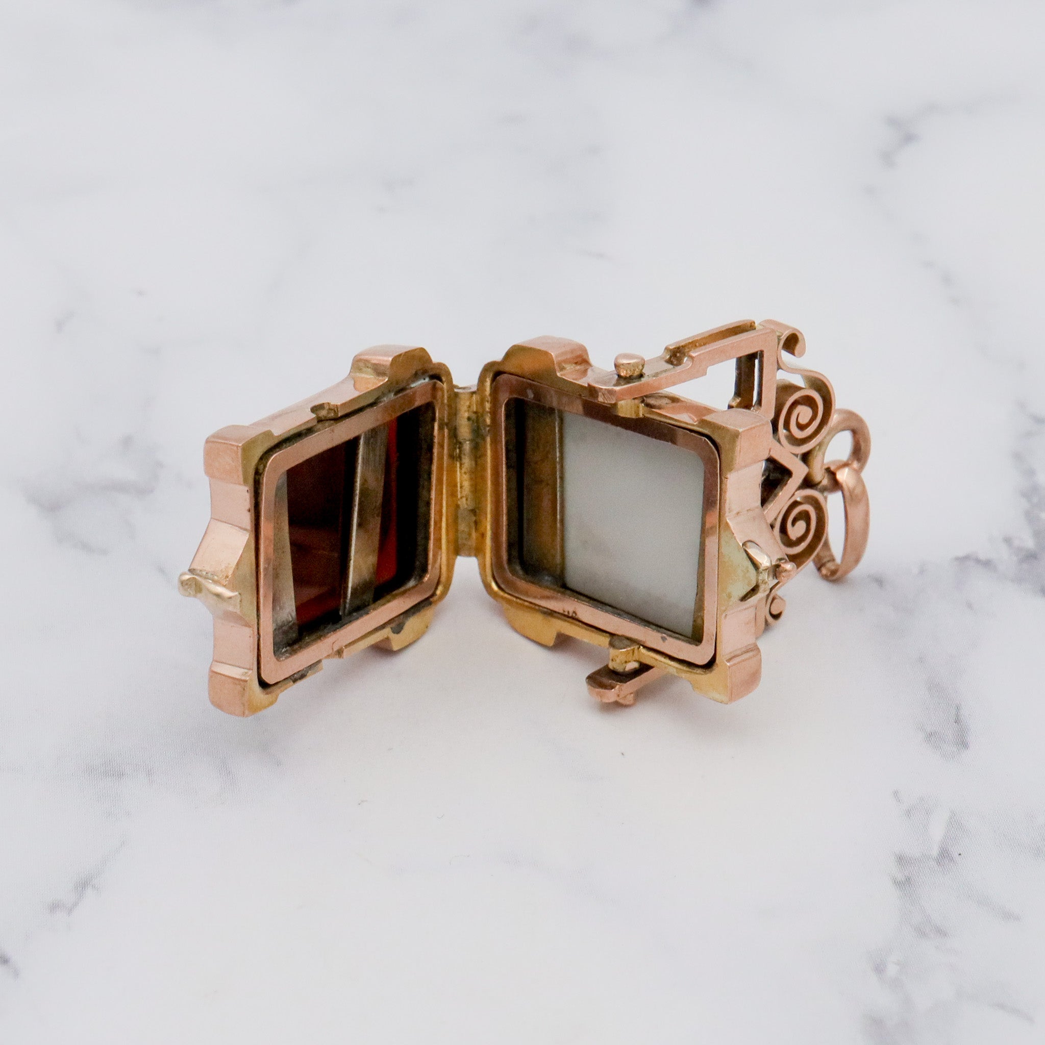 Antique Aesthetic Period 14k gold Queen Victoria hardstone carved cameo double sided flip locket pendant
